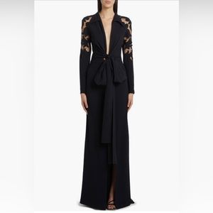 NEW $4000 Etro Cutout Long Sleeve Tulle & Crepe Tie Front Gown, Nero, 6US / 42IT